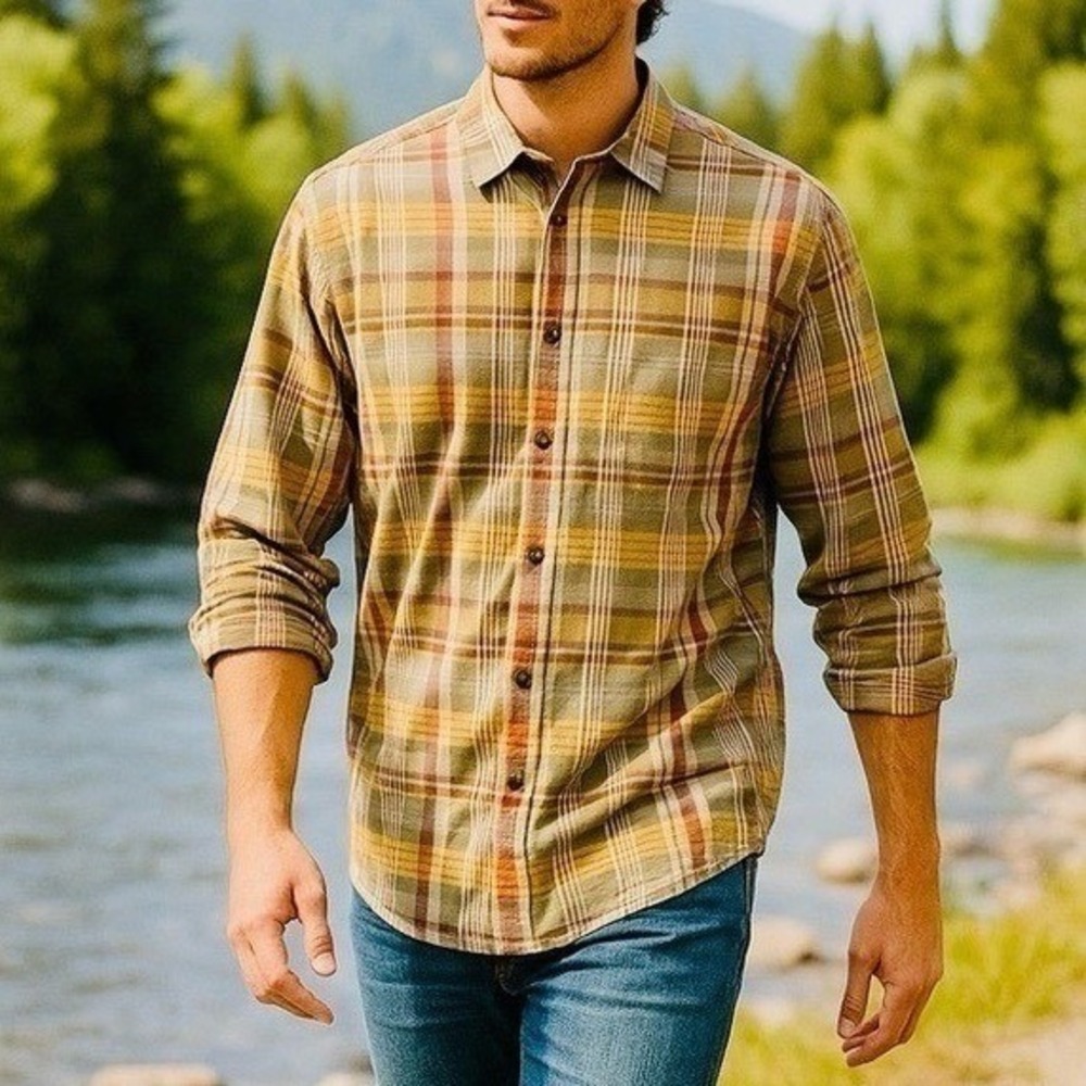 Arrow Multicolored Plaid Yellow Long Sleeve Button Down Shirt